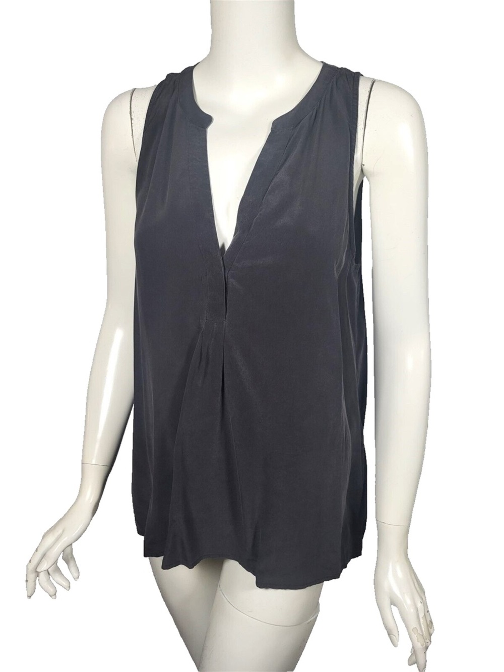 Joie Sleeveless V-Neck Silk Tank Top in Charcoal